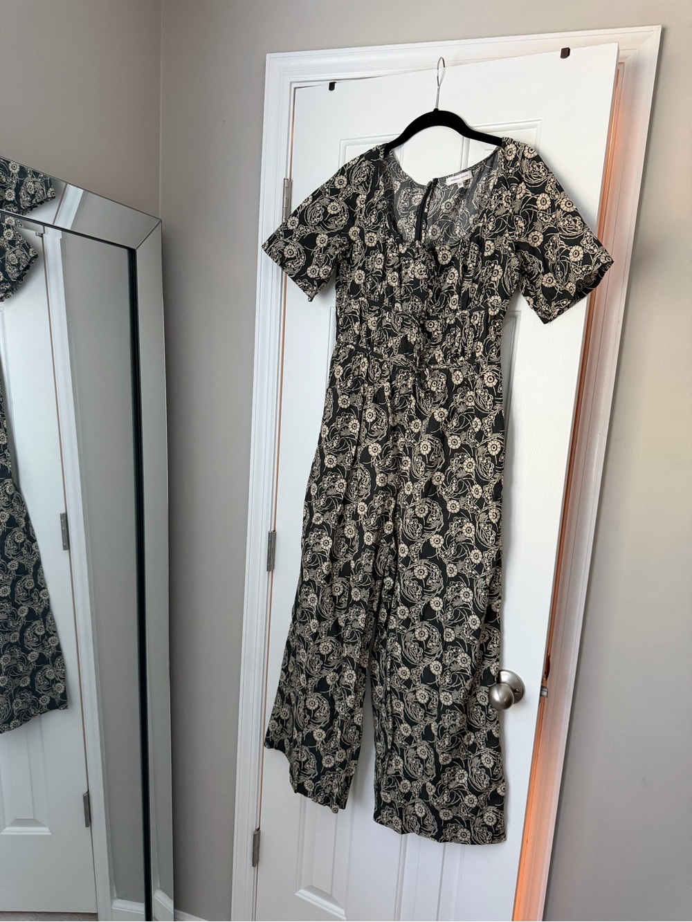 Tanya Taylor Black and Cream Floral Short-Sleeve Jumpsuit